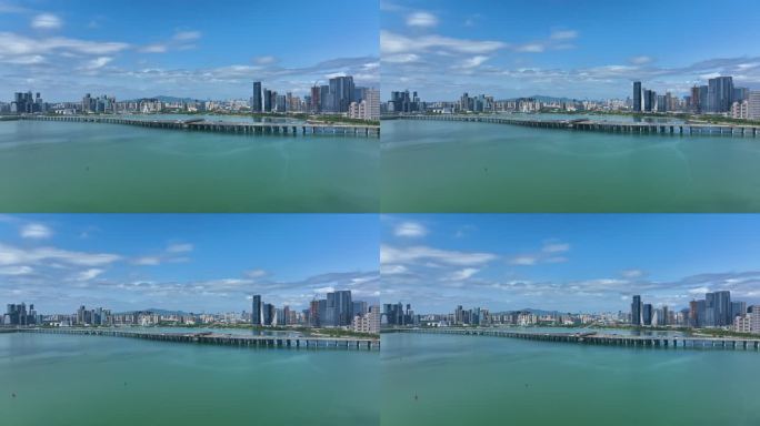航拍深圳沿江高速与前海CBD建筑群