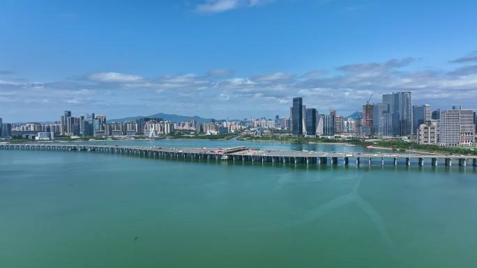 航拍深圳沿江高速收费站与摩天轮