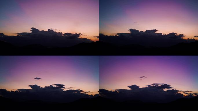 傍晚紫色晚霞天空云层彩霞多彩天空延时天黑