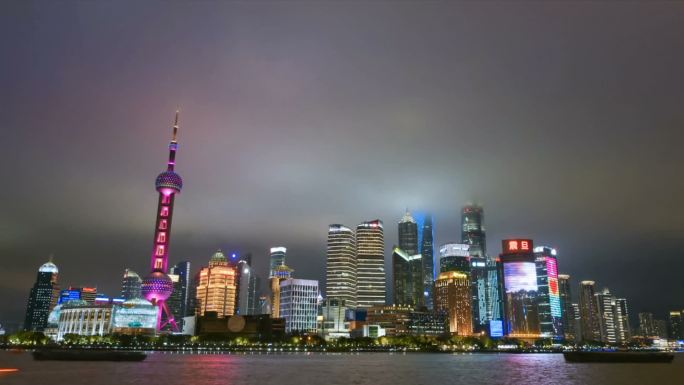 上海天际线多云夜色延时视频