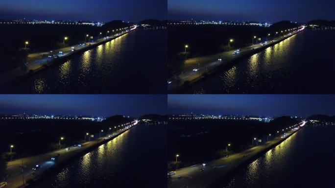 夜晚大桥航拍
