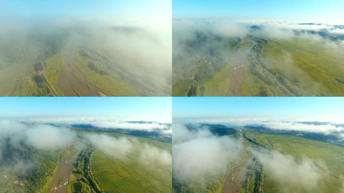 社河 云海 农田 河流 山水中国