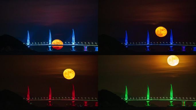 港珠澳大桥海豚塔月亮升起延时