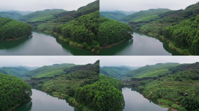 高山湖泊水利工程流水河流大好河山青山绿水