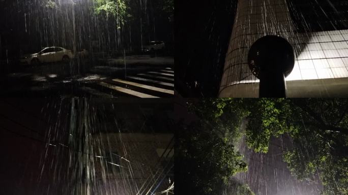 实拍打雷下雨 绿树雨景 实拍雨滴树叶