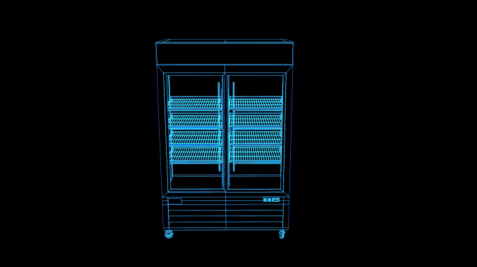 4K蓝色全息线框科技冰柜素材带通道