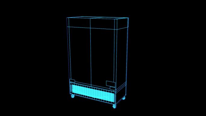 4K蓝色全息线框科技冰柜素材带通道