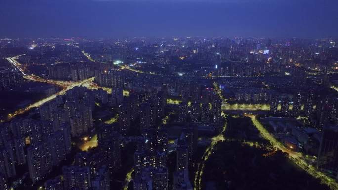 成都疫情锦江区封控区静态管理夜景航拍4K