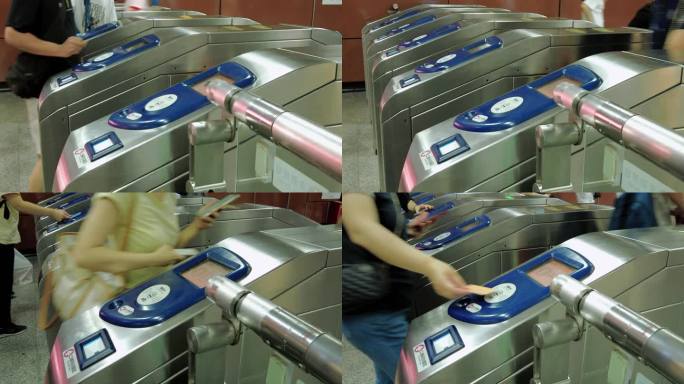 广州地铁扫码入闸手机支付出站客流人流脚步