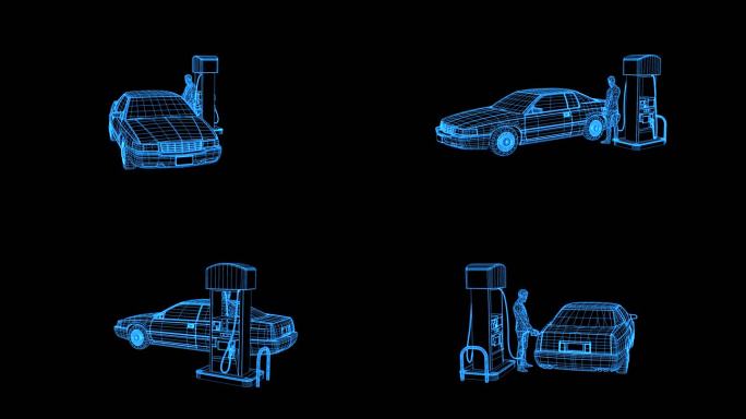 蓝色全息加油站动画素材带通道