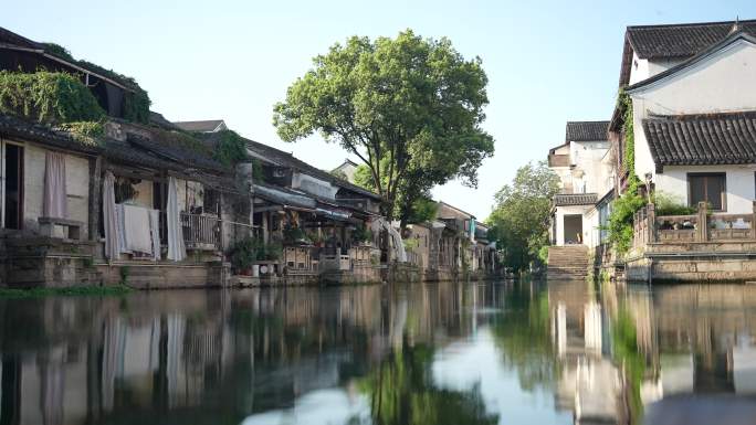 绍兴水乡江南夏天小桥流水湖边人家