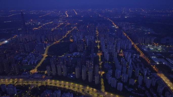 成都疫情锦江区封控区静态管理夜景航拍4K