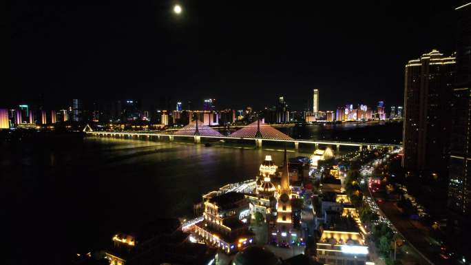湘江渔人码头夜景航拍