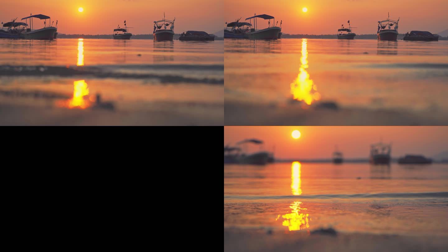 海滩日落+渔船（2个4K片段）