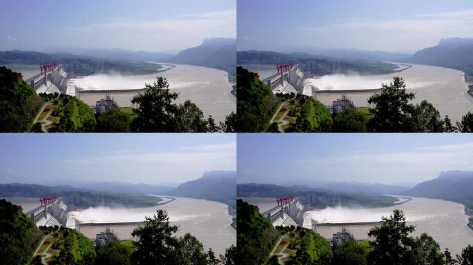 三峡大坝泄洪全景