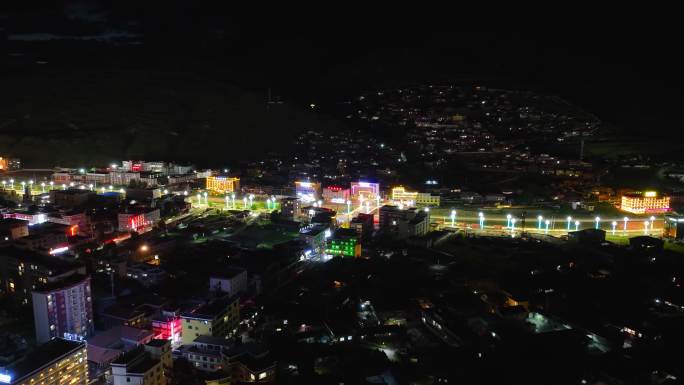 四川甘孜州炉霍县县城夜景延时航拍