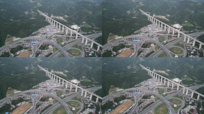 航拍错综复杂高架立交桥交通 (1)