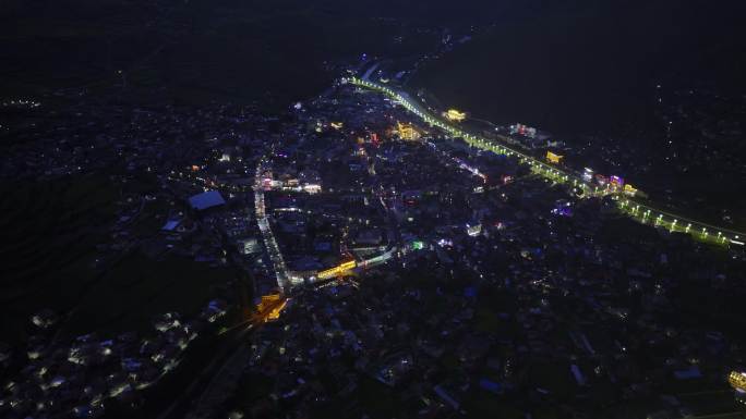 四川甘孜州炉霍县县城夜景航拍