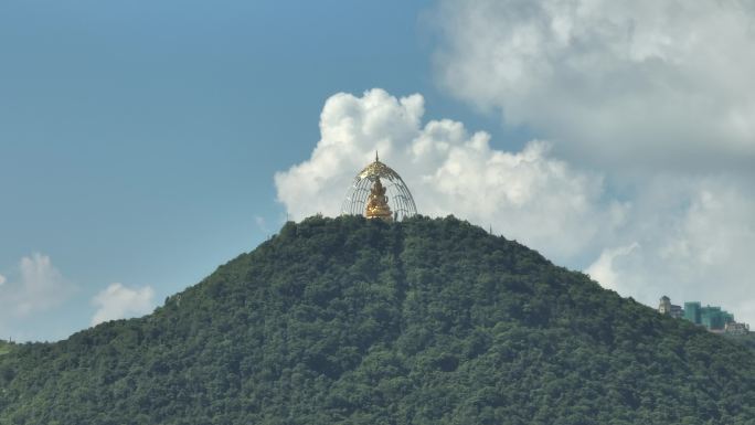 航拍东部华侨城大华兴寺四面观音金像