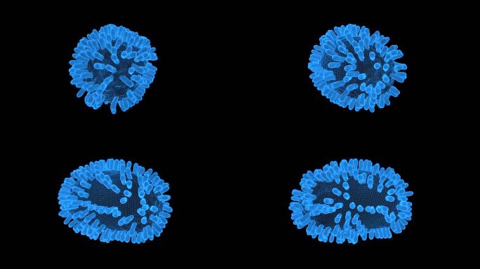 蓝色全息猴痘病毒动画素材带通道