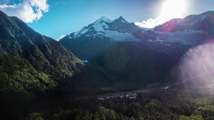 雪山森林航拍延时4k