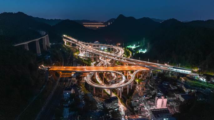 贵阳黔春立交夜景灯光航拍延时