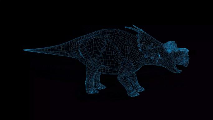 4K蓝色全息科技线框恐龙 白龙素材带通道