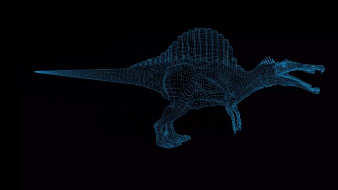 4K蓝色全息科技线框恐龙 棘龙素材带通道