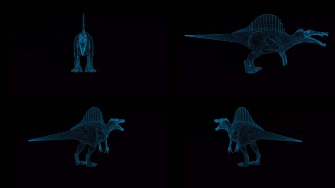 4K蓝色全息科技线框恐龙 棘龙素材带通道