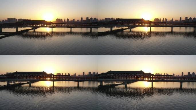 咸阳渭河古渡廊桥航拍