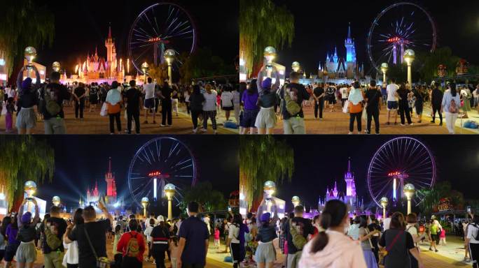 北京石景山游乐园夜景人群游客