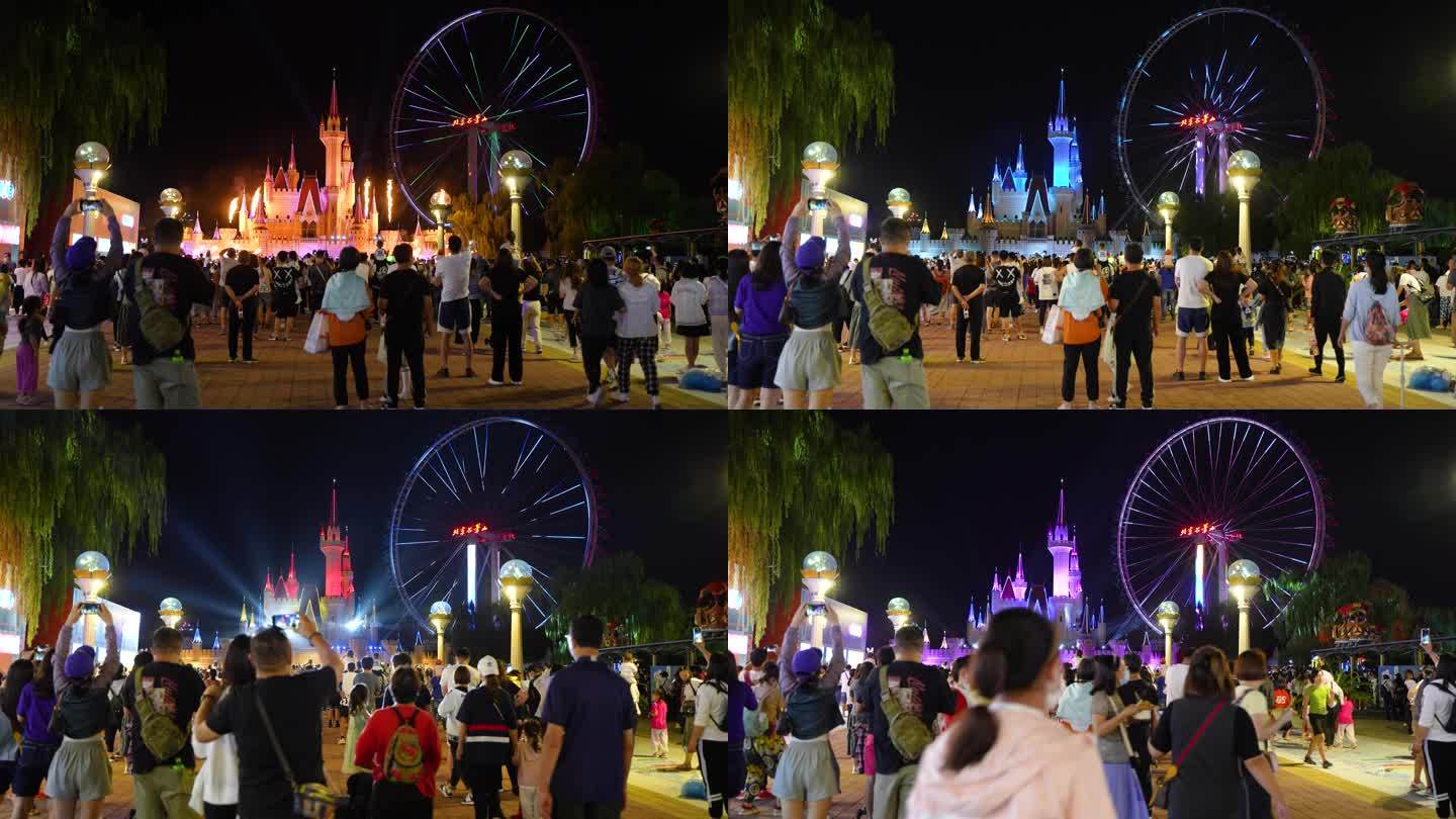 北京石景山游乐园夜景人群游客