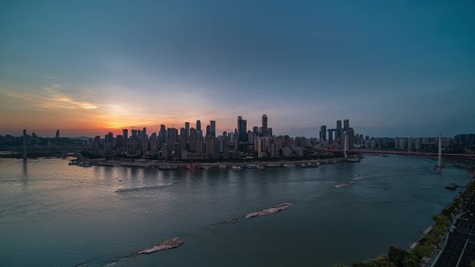 重庆渝中半岛城市夜景日转夜企业宣传片素材