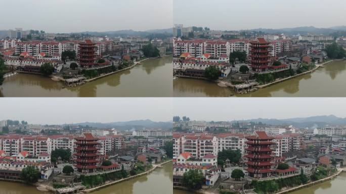 城市航拍湖南通道镇江楼历史文化古建筑