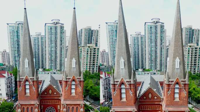 上海徐家汇天主教堂4K航拍竖屏素材