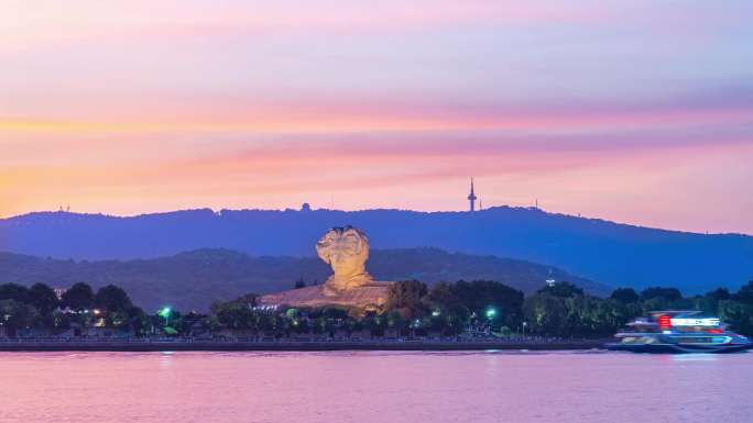 长沙橘子洲岳麓山日转夜延时特效合成星空