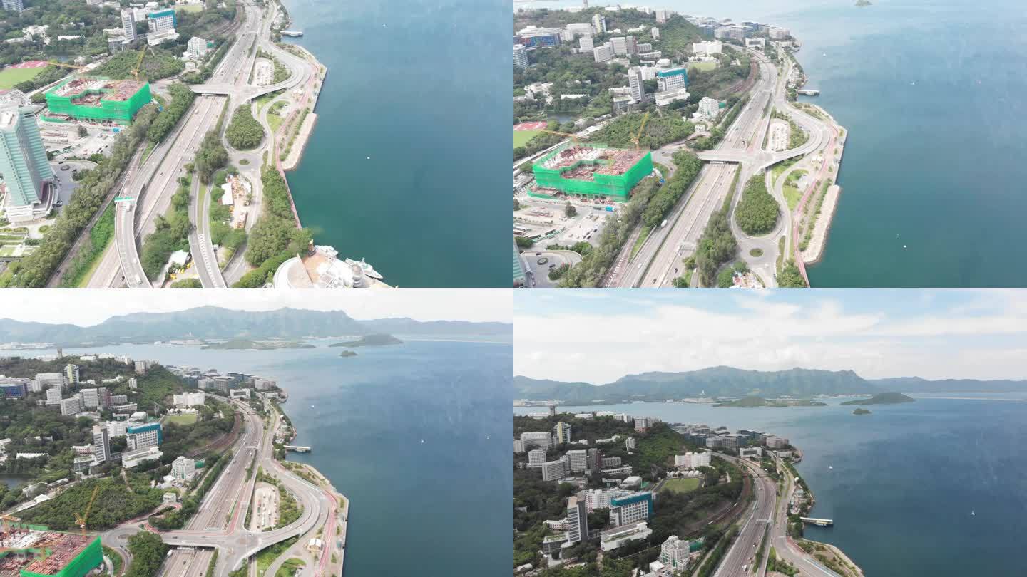 高清航拍香港中文大学香港科学园景色