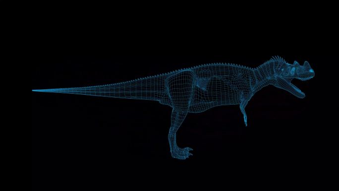 4K蓝色全息科技线框恐龙角龙素材带通道