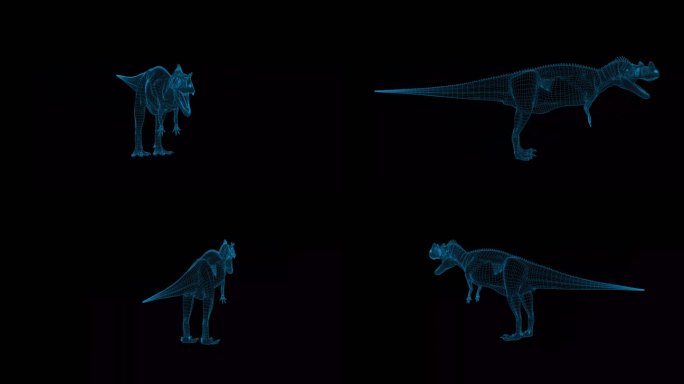 4K蓝色全息科技线框恐龙角龙素材带通道
