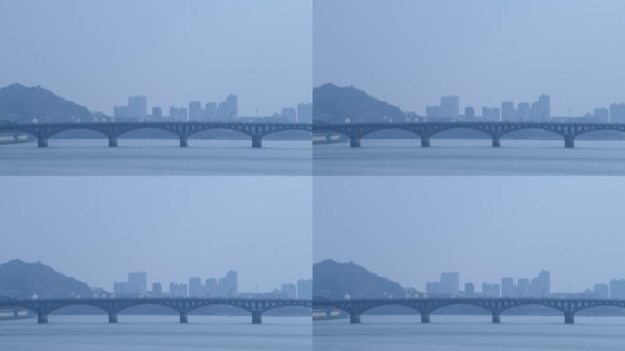 4K上饶大桥清晨空镜头