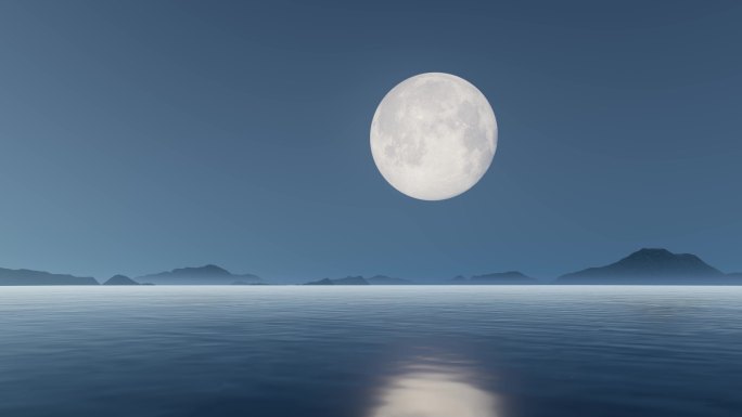 月亮夜色圆月夜景水面月光月色浪漫中秋团圆