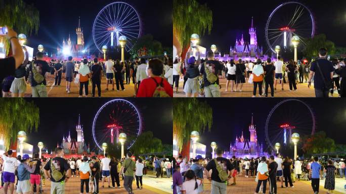 北京石景山游乐园夜景人群游客加速