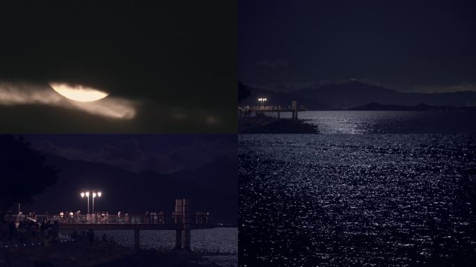 深圳湾海岸夜晚月光视频