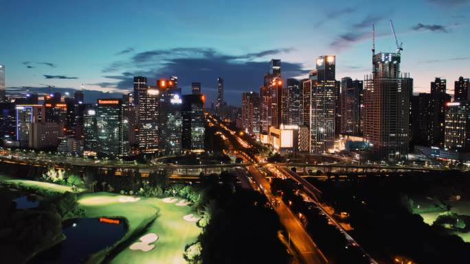 航拍深圳深南大道高新园夜景