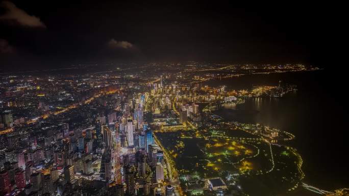 海南海口国贸滨海大道城市夜景延时