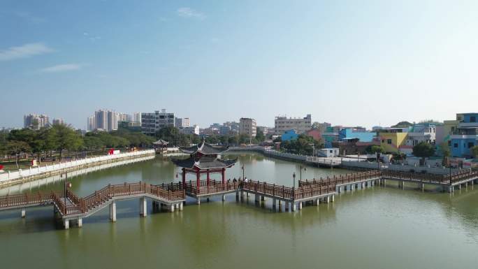 水中小道 凉亭 乡村振兴 水面 波光