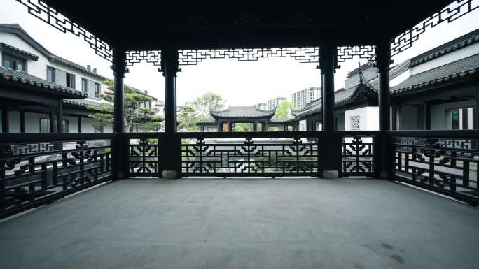 中式合院江南园林别墅回廊