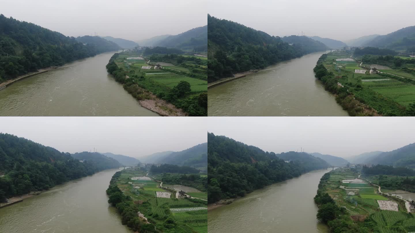 航拍河流涨洪水祖国山河 (1)
