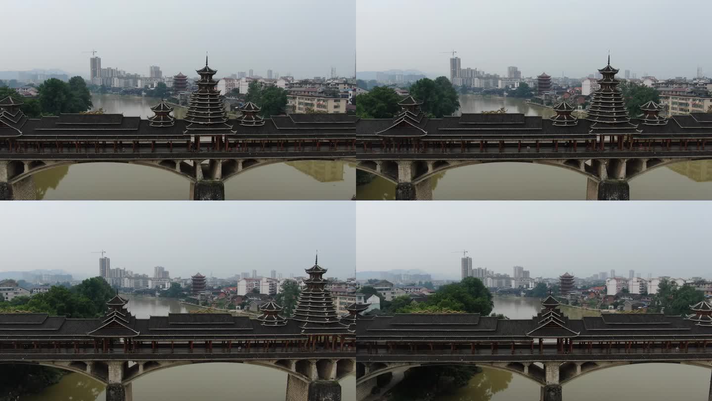 城市航拍湖南靖州江东风雨桥 (3)