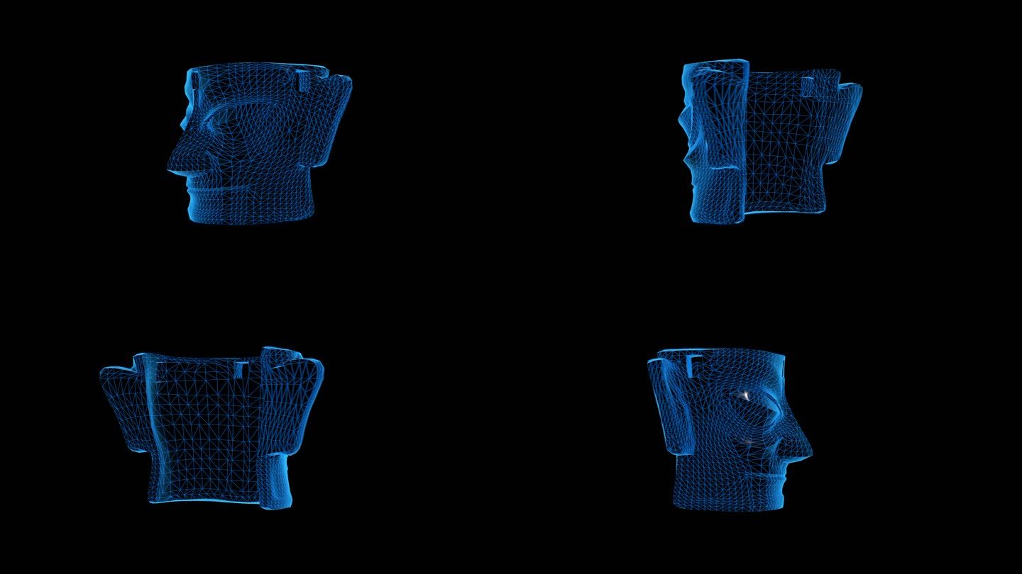 蓝色科技线条三星堆青铜面具透明通道素材